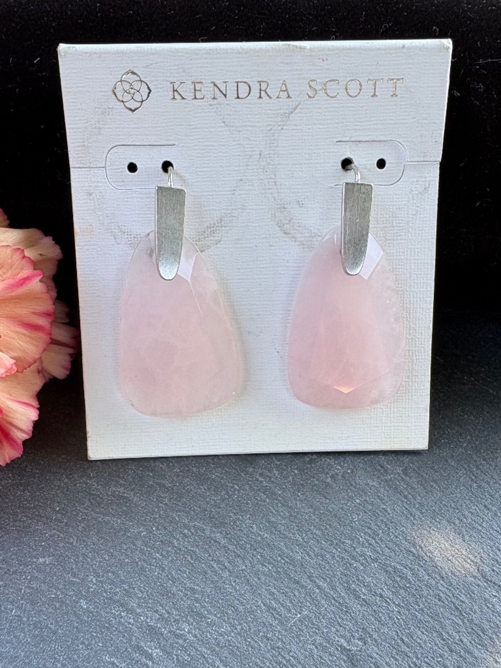 Kendra Scott NWT Aragon Brushed Silver Rose Quartz Drop Earrings